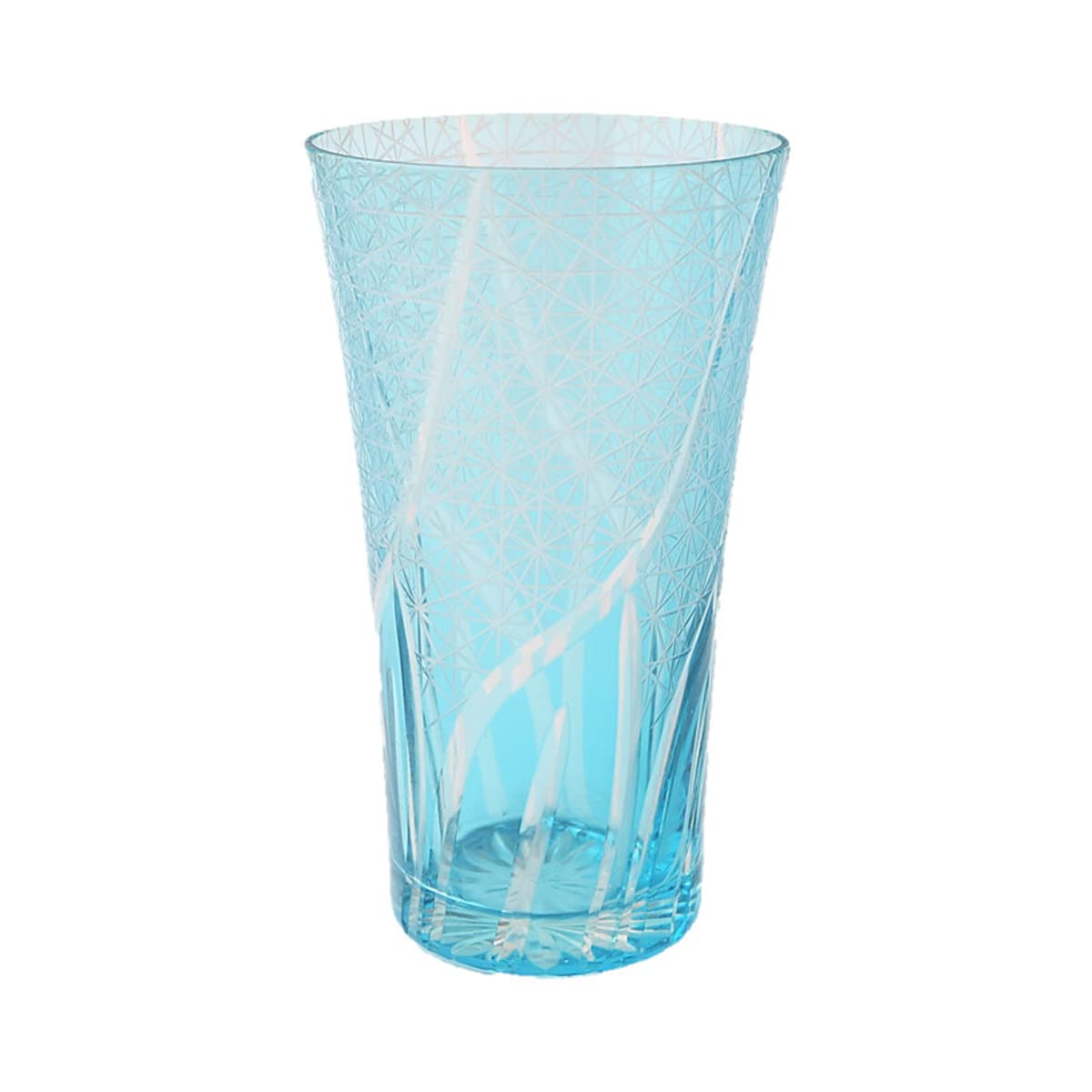J-kitchens Retro Kiriko Glass Cup, Long, Φ3.4 x 5.8 inches (8.6 x 14.8 cm), 13.5 fl oz (400 cc), Rancho, Small Pattern, Aqua, New Color, Hanashou, Current Model