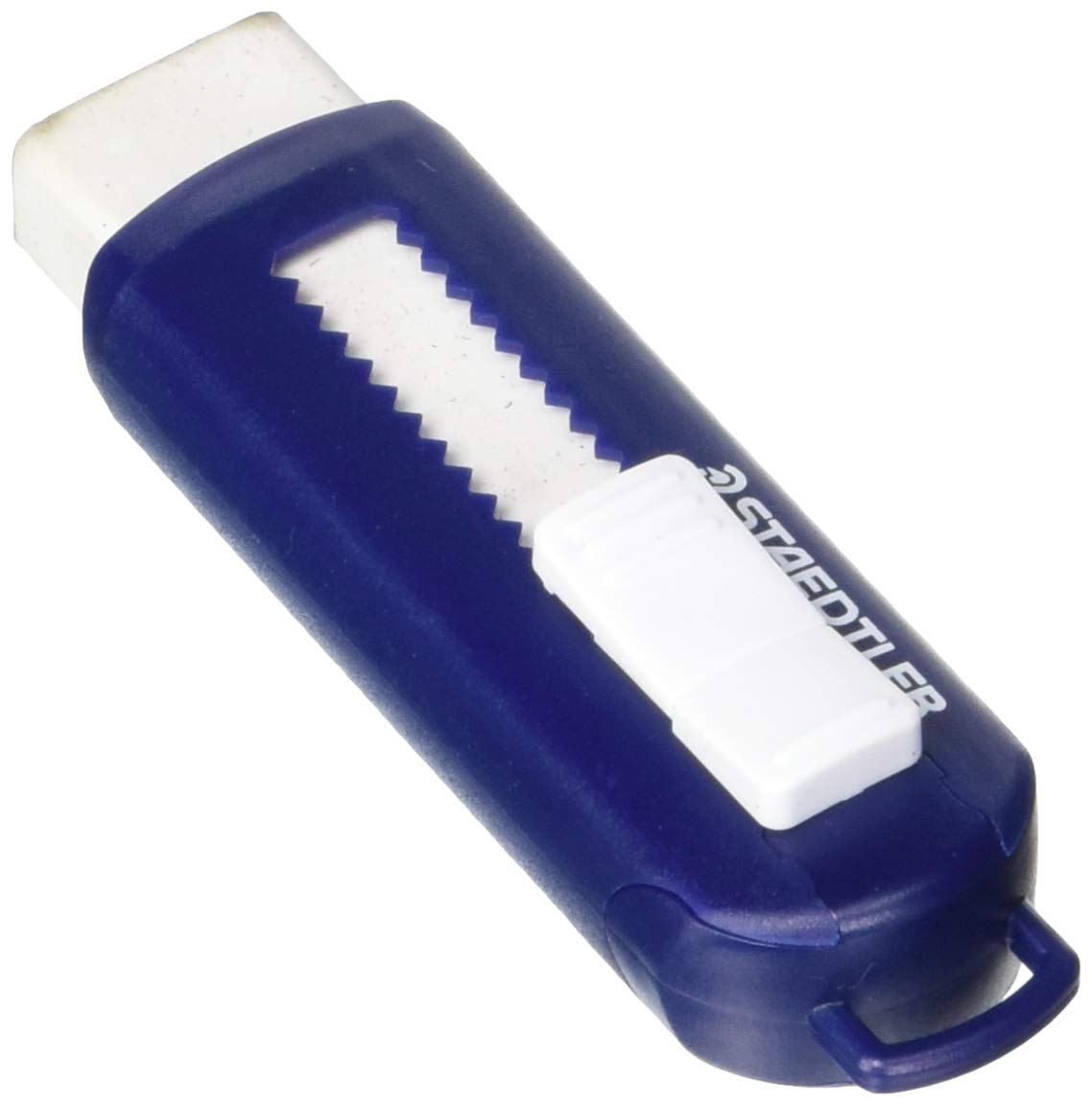 STAEDTLER 525 PS1 Eraser with Sliding Cover PVC, Phthalate and Latex-Free, Box, 1 Piece, White/Blue