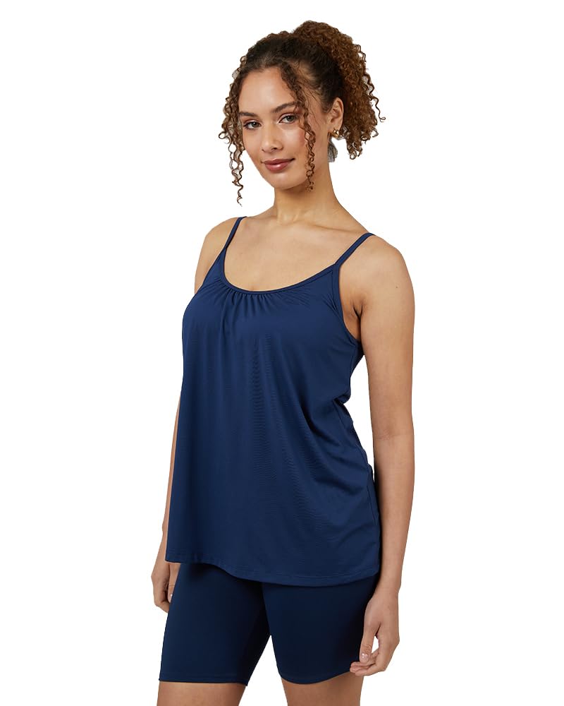 32 Degrees Cool Womens Shirred Flowly Relaxed Lounge Built-in Cups Shelf Bra Tank Cami, Inky Indigo, XX-Large