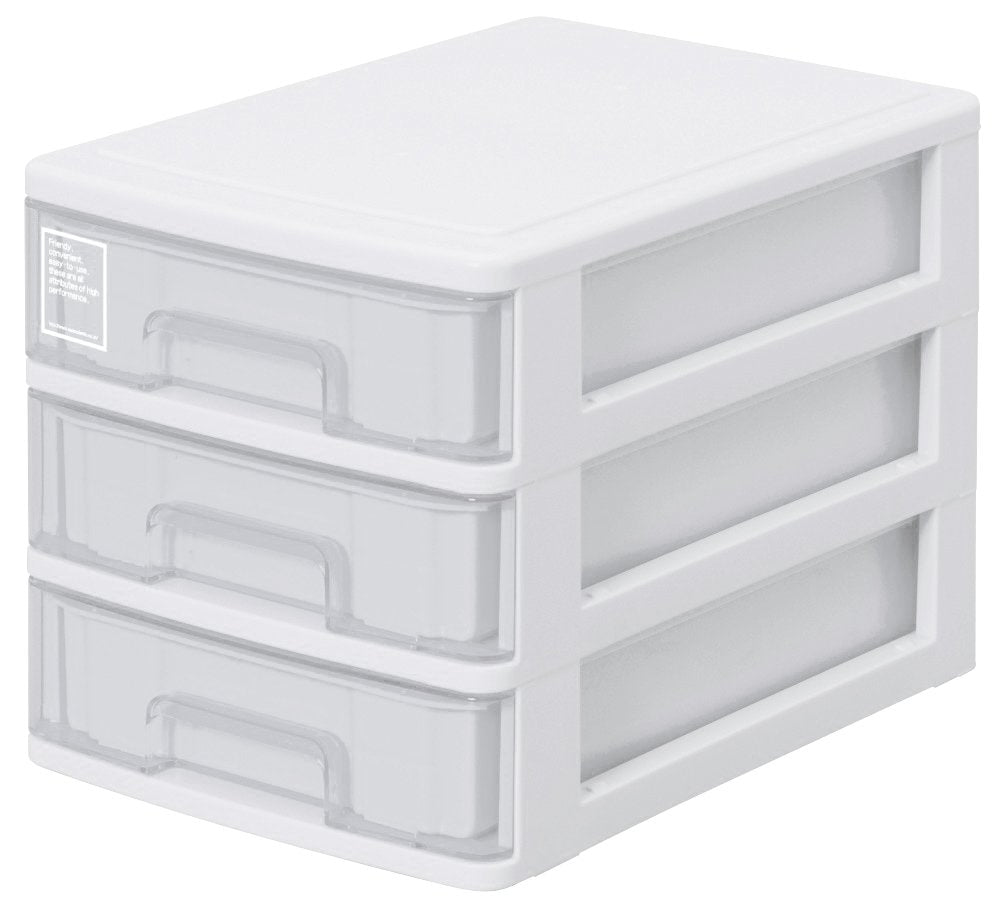 SankoPlastic 3 Tiers for Small Items, Silky Width 7.2 x Depth 10.4 x Height 7.5 inches (18.2 x 26.5 x 19 cm), White