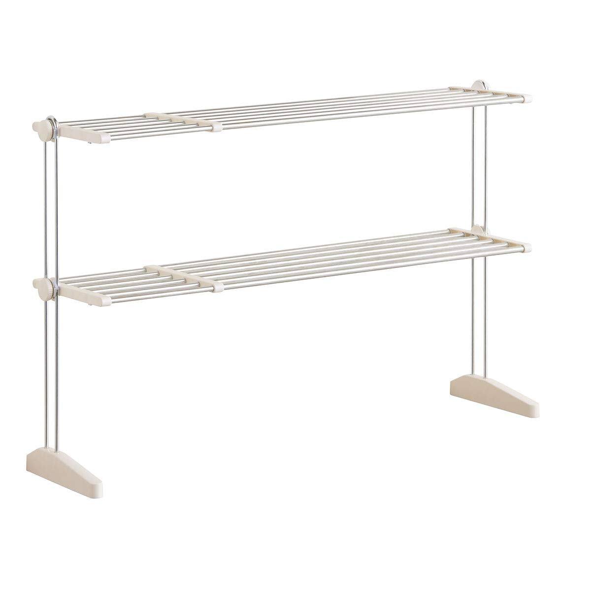 Bestco NY-1004 Stainless Steel Stand Kitchen Rack, 2 Tiers, Telescopic Shelf, Warm Gray