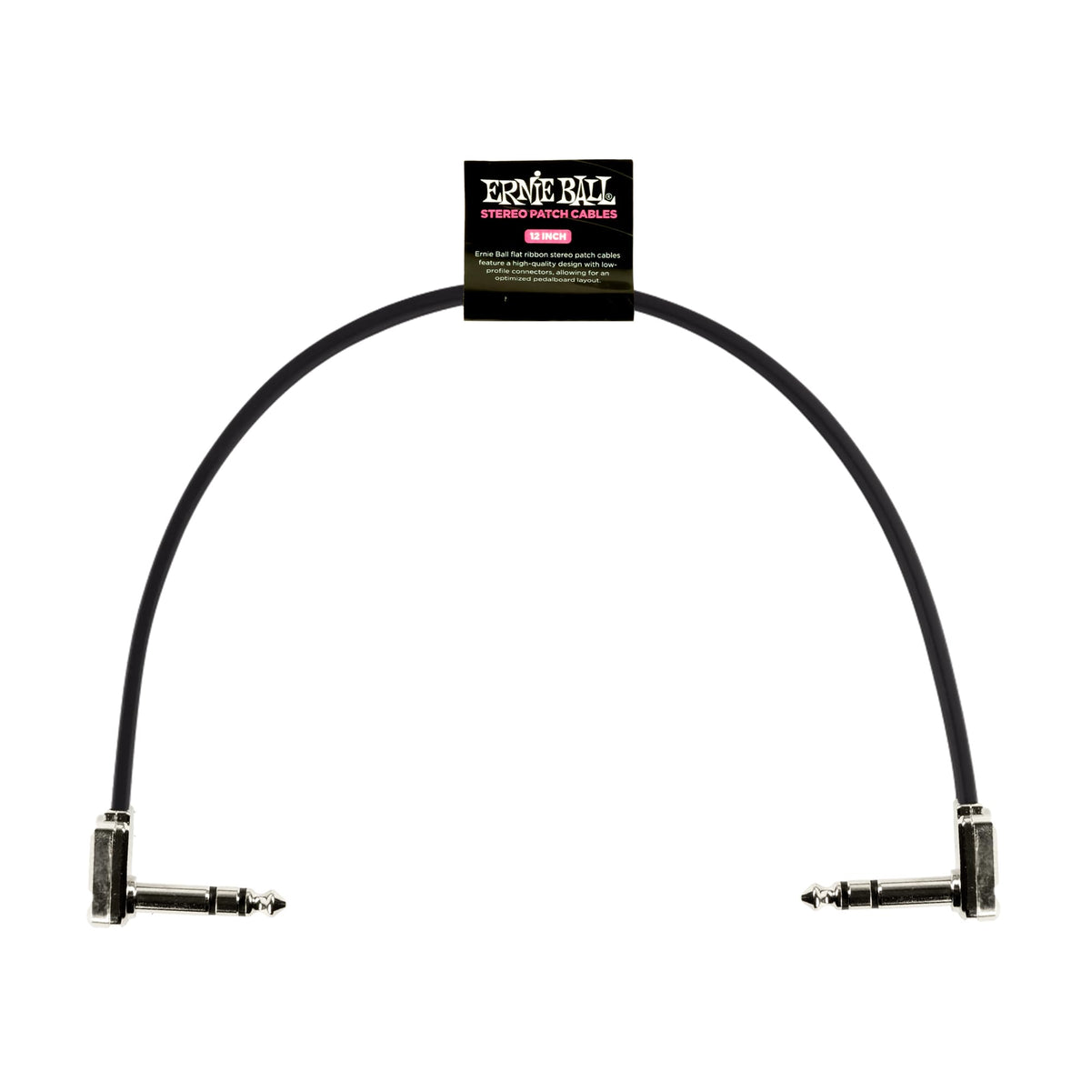 Ernie Ball Flat Ribbon Stereo Patch Cable, 12in, Black (P06409)