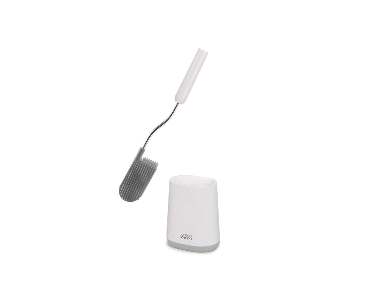 Joseph Joseph Flex Lite Silicone Toilet Brush with Slimline Holder Set, Flexible Head, drip, Anti-Clog deep Clean - Gray/White