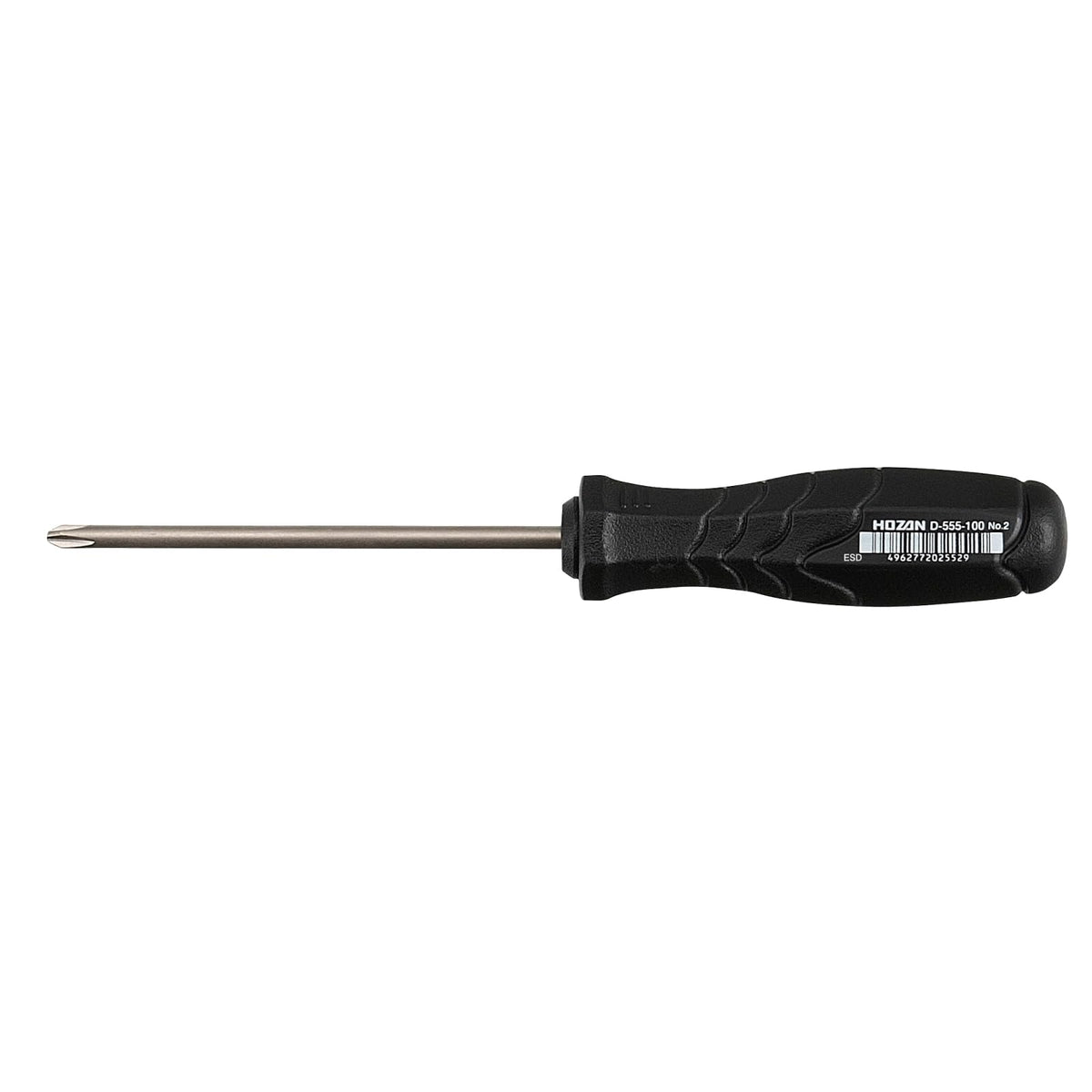 Hozan D-555-100 Phillips Screwdriver, Phillips No.2, Total Length: 7.9 inches (200 mm), Shaft Length: 3.9 inches (100 mm), Thin Shaft Specifications, Ideal for Recessed Places
