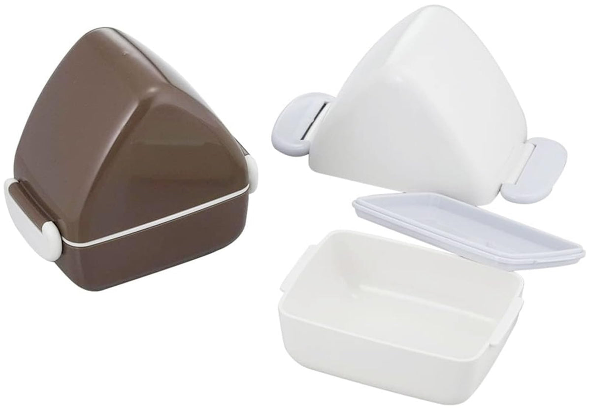下村企販 Shimomura Planning 44297 Rice Ball Case for Side Dishes, Set of 2, Made in Japan, Can Carry Onigiri without Crushing Onigiri at Convenience Stores, Microwave Safe, Brown, White, Tsubamesanjo