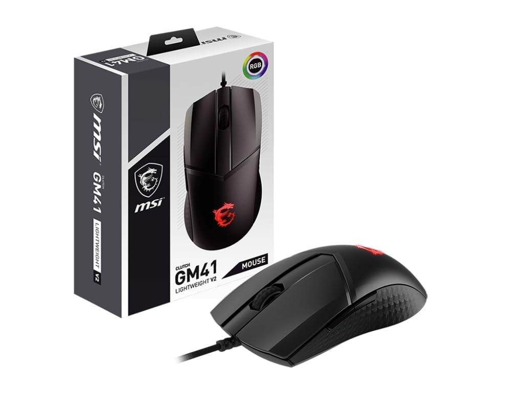 msi CLUTCHGM41 Lightweight V2 Gaming USB RGB Adjustable up to 16000 DPI Desktop Laptop Gaming Mouse (Clutch GM41 Light Weight V2)