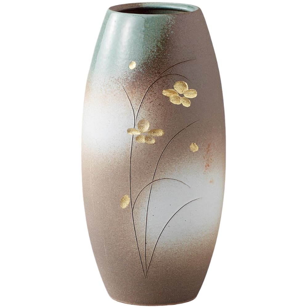Ale-net Flower Vase, Flower Vase, W 5.3 x D 5.3 x H 11.6 inches (13.5 x 13.5 x 29.5 cm), Plant Pattern, Long Flowers, Pottery, Shigaraki Ware, Made in Japan