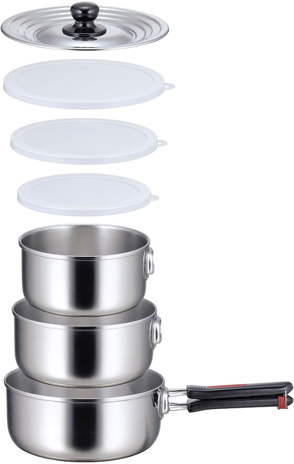 Shimomura Planning 35896 Stainless Steel Pot, One-Touch Cooker, Detachable Handle, 3-Piece Set, 6.3 inches (16, 18, 20 cm), Made in Japan