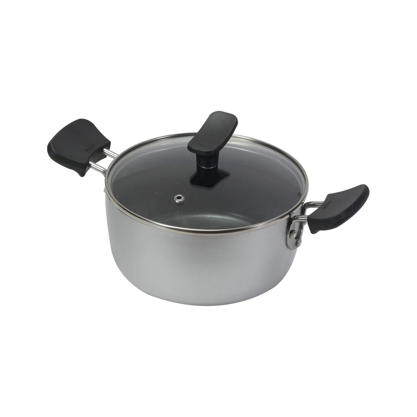 Pearl Metal Chiino HB-6562 Pot, Two-Handled Pot, 7.1 inches (18 cm), Glass Lid Included, Induction Compatible, Compatible with All Heat Sources, Fluorine Treatment, Cino