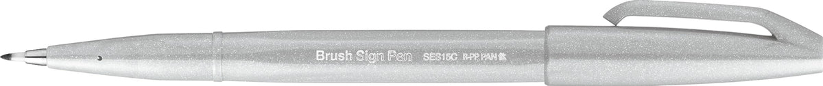 Pentel Brush Sign Pen SES15C-12, Fibre-Tip Pen, Brush-Like Tip 10 Light grey