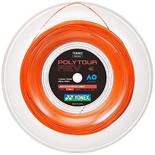 Yonex POLYTOUR REV Polytour Rev 200M Roll Hard Tennis Polyester Strung PTR120-2/125-2/130-2-160 1.30mm (PTR130-2) Bright Orange (160)