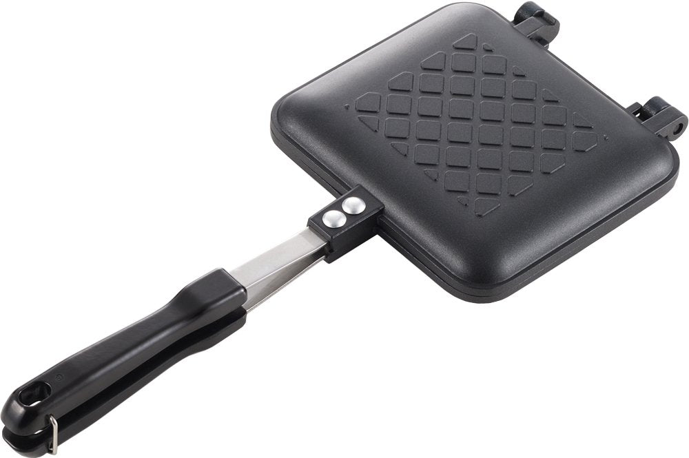 Yoshikawa SJ2408 Hot Sand Maker, For Gas Fire, Crispy, Single Fluorine Processed, Tanned Grill, Total Width 5.9 x Length 13.8 x Height 1.3 inches (15 x 35 x 3.2 cm), Black, Outdoor Camping