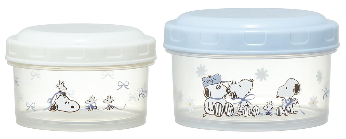 Skater RFC2S-A Bento Box, Round Food Container, Lunch Box, Storage Containers, Set of 2, Made in Japan, Snoopy, Blue Ribbon