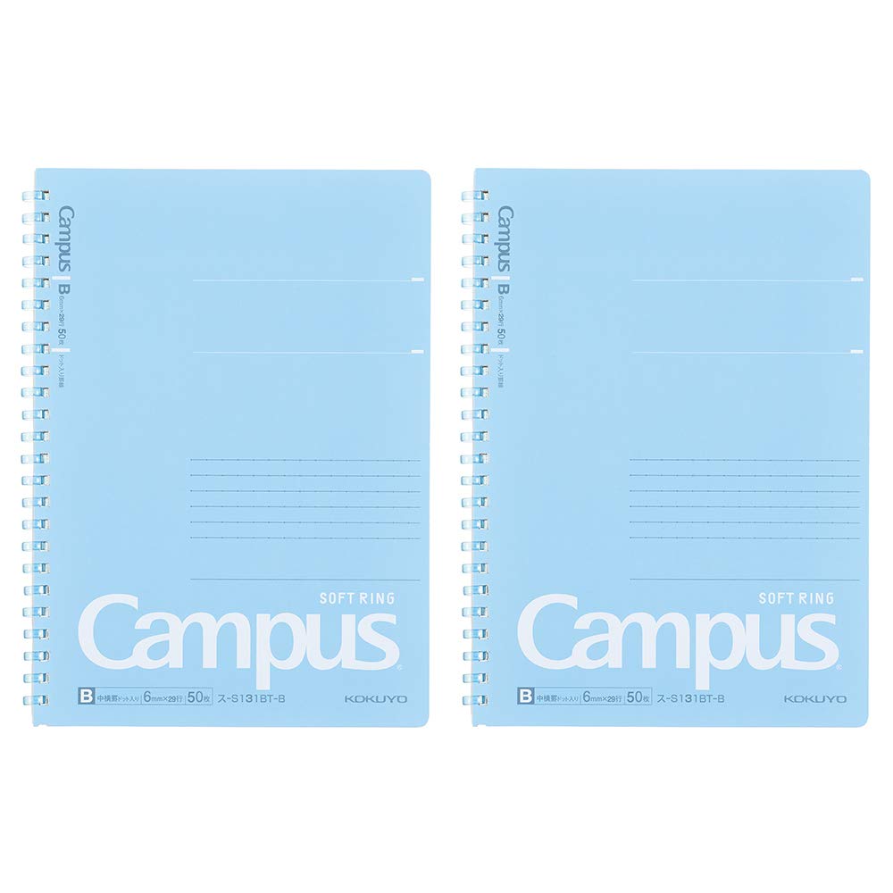 Kokuyo Campus Soft Ring Notebook, A5, B 6mm Dot Ruled, 29 Lines, 50 Sheets, Blue, Set of 2 (SU-S131BT-B)