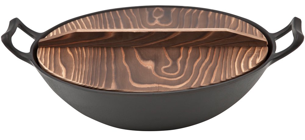 Ikenaga Ironwork Nambu Ironware Wok, 13.0 inches (33 cm), Made in Japan, Stir Fry Pot, Wooden Lid Included
