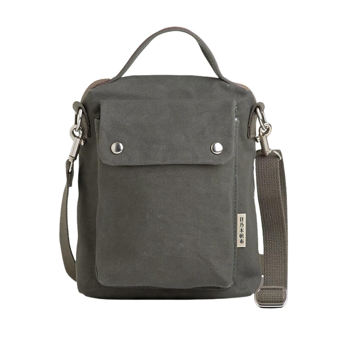 Cotton Canvas Leather Cross Body Shoulder Bag For Men Moss Green (Moss Green)