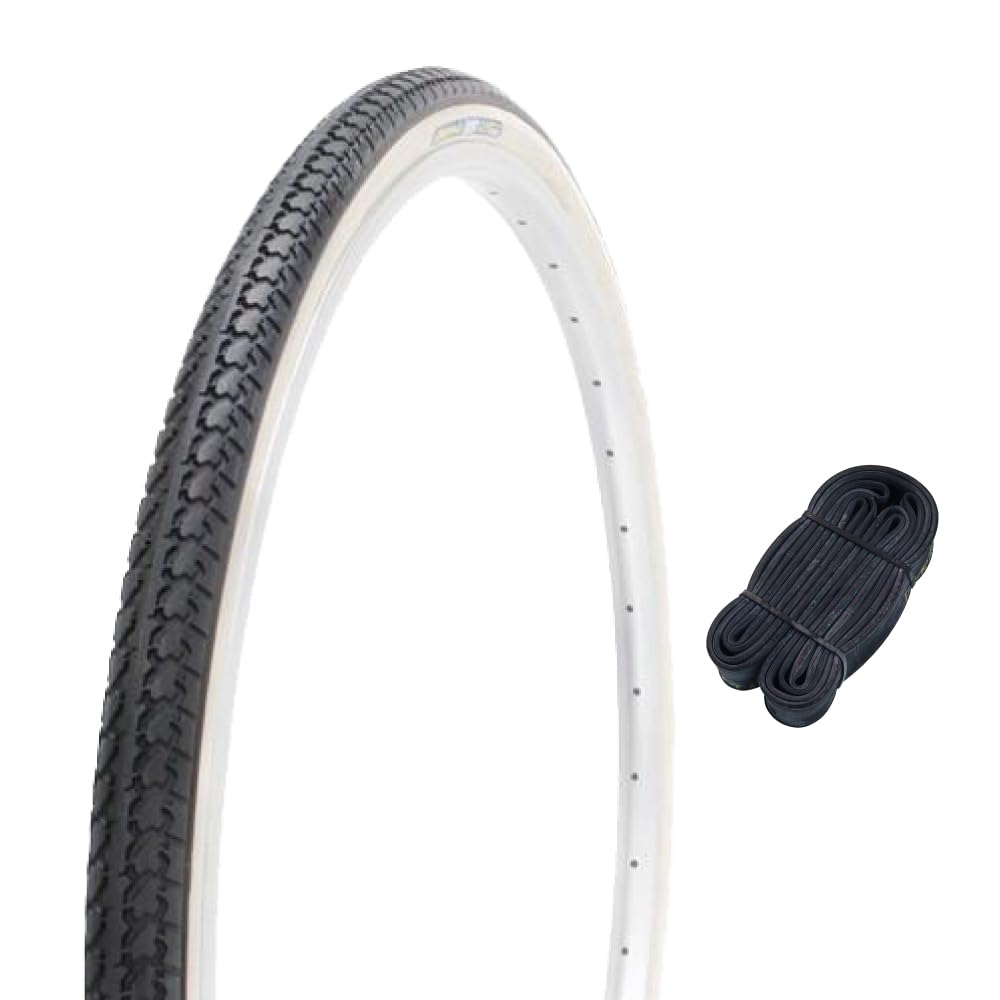 Shinko SR199 60359 26 Inch Bicycle Tires, 0.06 inch (1.5 mm) Extra Thick Tube Set, Deming L/T, 26 x 1 3/8, Black/White W/O