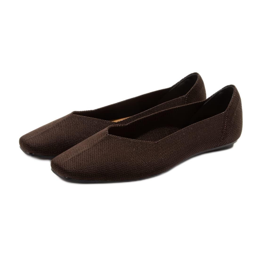 EVOL(イーボル) Evor IU5044 Women's V Cut Knit Square Flat Pumps, DBR, 22.5 cm