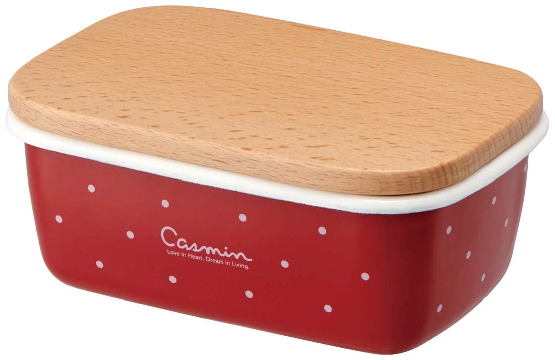 Skater ENBT5-A Enamel Butter Case, Wooden Lid, 16.9 fl oz (500 ml), Casmine, Red
