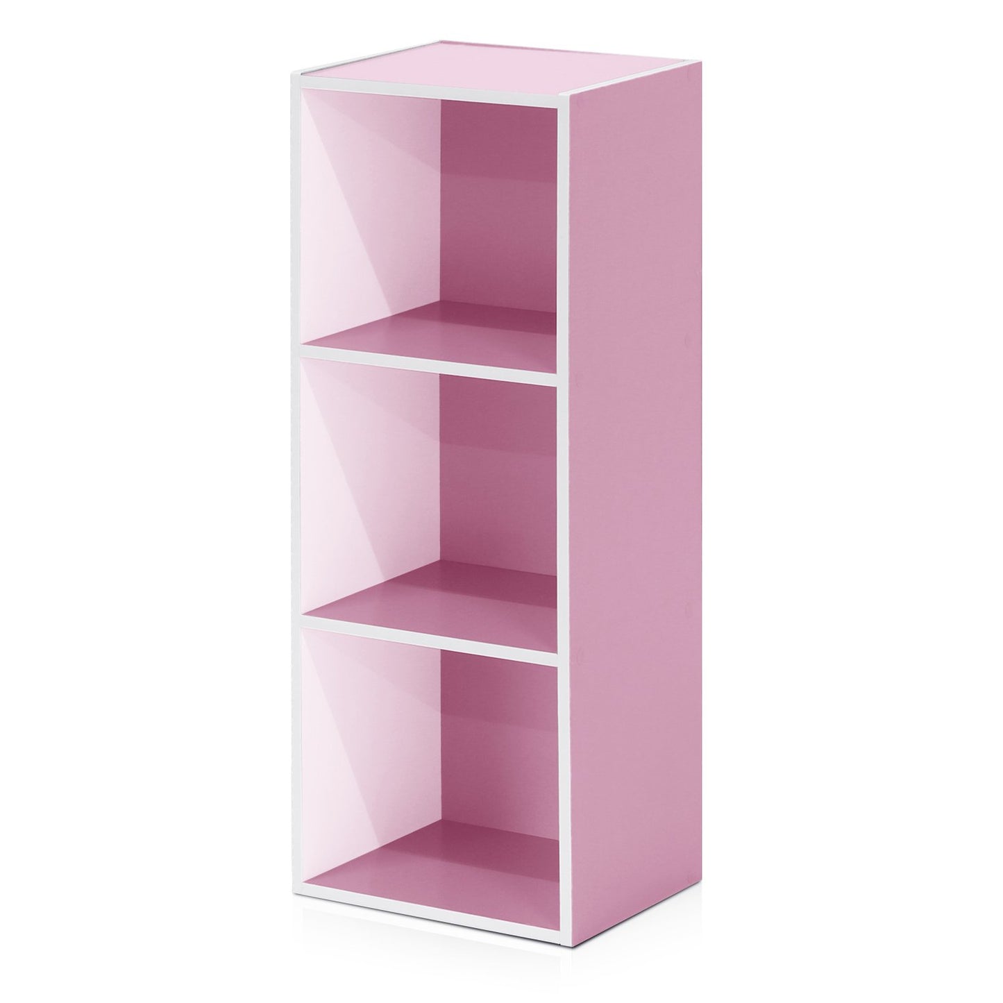 Furinno LUDER Book Shelf, 3-Cube Bookshelf, Bookcase with Open Shelves, 9.3 x 12 x 31.5, Easy Assembly, for Living Room, Bedroom, Home Office, White/Pink