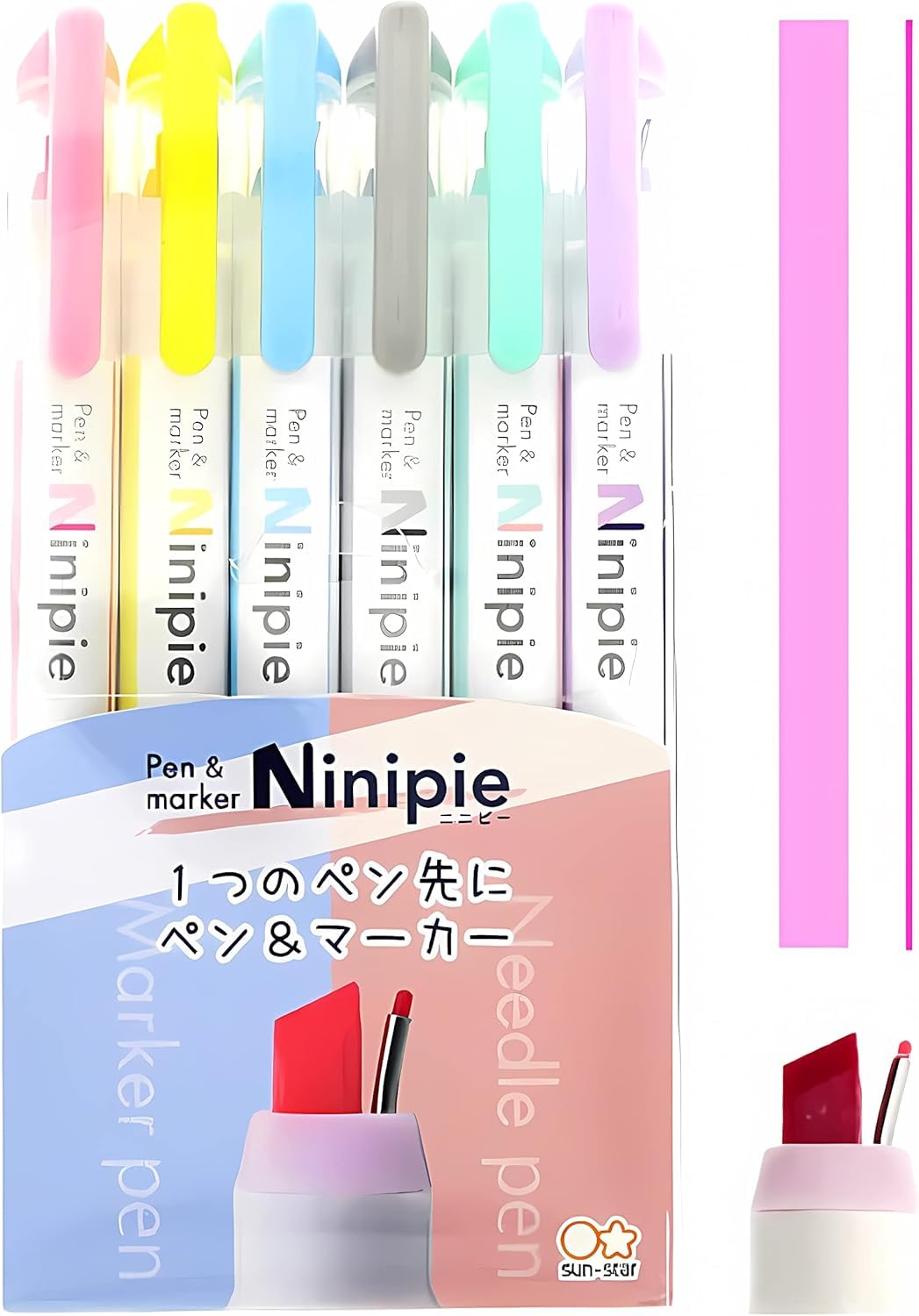 Sun-Star Pen and Marker Ninipie, 6 Colors Set