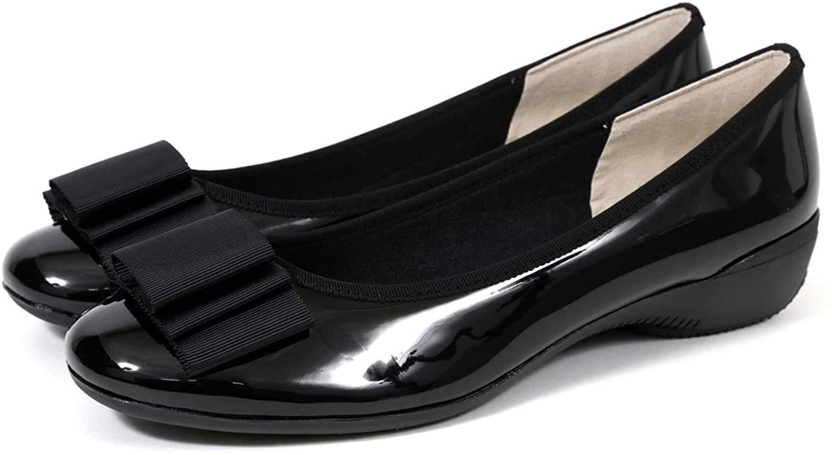 Akiriko Neue ar he AC Pumps, Made in Japan, 3E Width Enamel, Satin Ribbon, Low Heel, black (black 19-3911tcx),