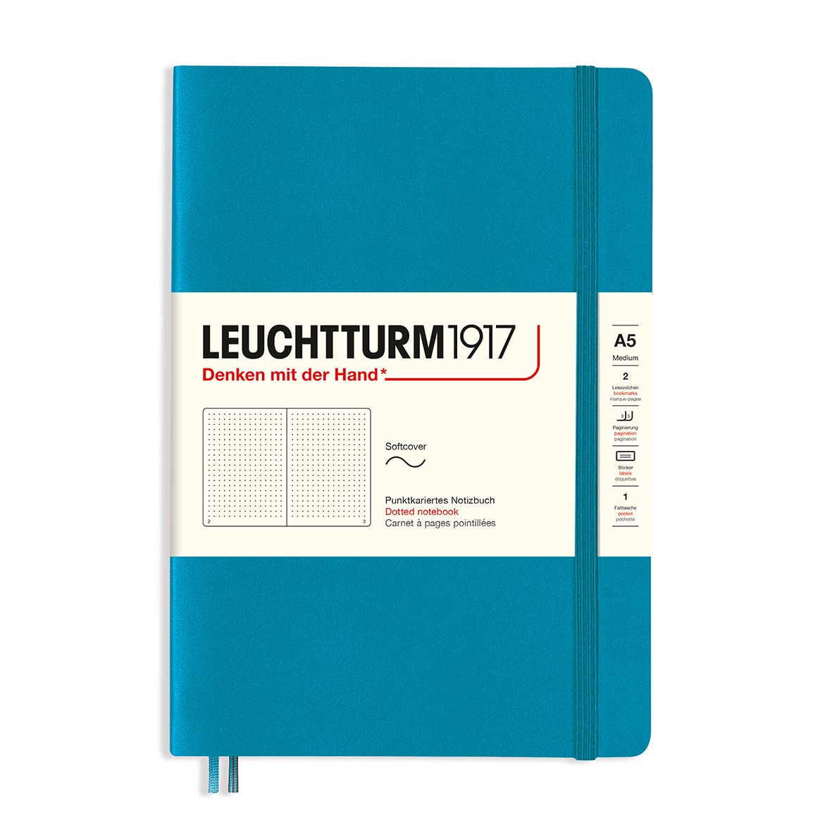 LEUCHTTURM1917 - Notebook Softcover Medium A5-123 Numbered Pages for Writing and Journaling (Ocean, Dotted)