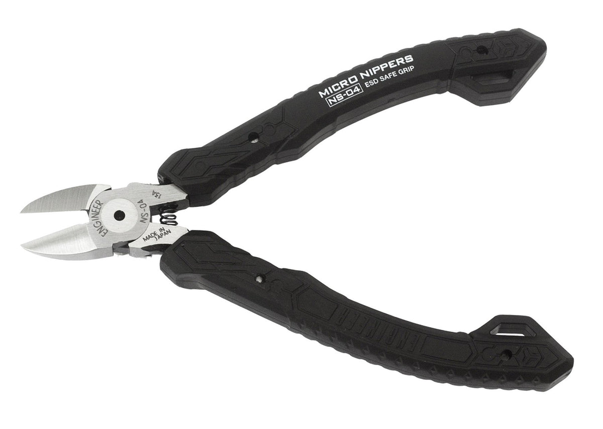ENGINEER 4.75" Precision Mini Nippers Side Cutting Pliers, Professional Grade Flush Cutters, ESD Safe Grip Hardened Carbon Steel Jaws. NS-04