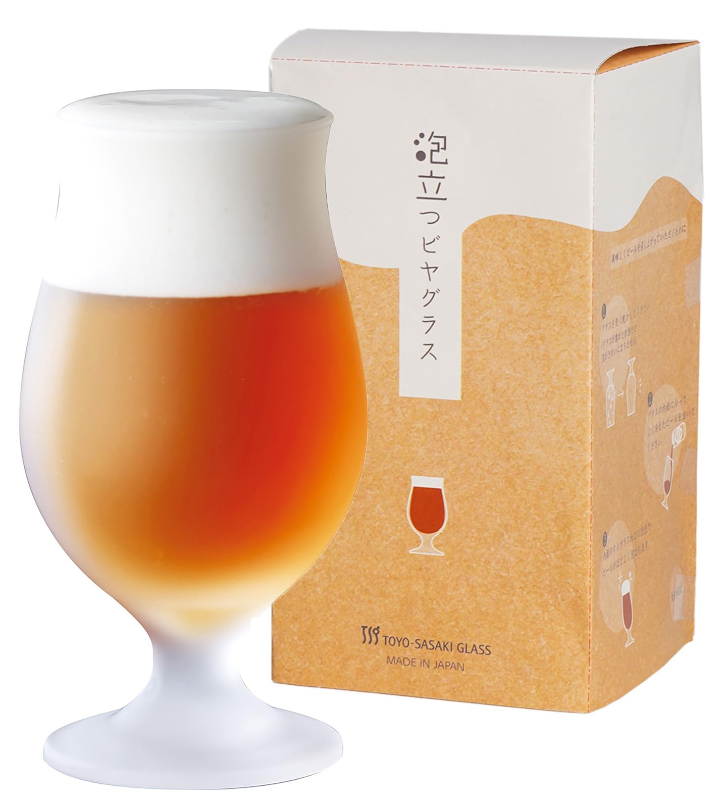 Toyo Sasaki Glass 36311-600-JAN-P Father's Day Foaming Beer Stem Glass, Made in Japan, Dishwasher Safe, Clear Frosted, 14.2 fl oz (420 ml)