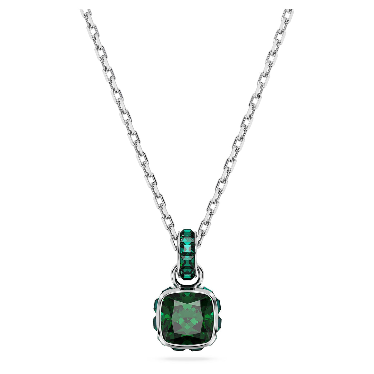 Swarovski May Birthstone Pendant Necklace, Green Square-Cut Stone and Crystals in a Rhodium-Finished Setting, Part of the Birthstone Collection