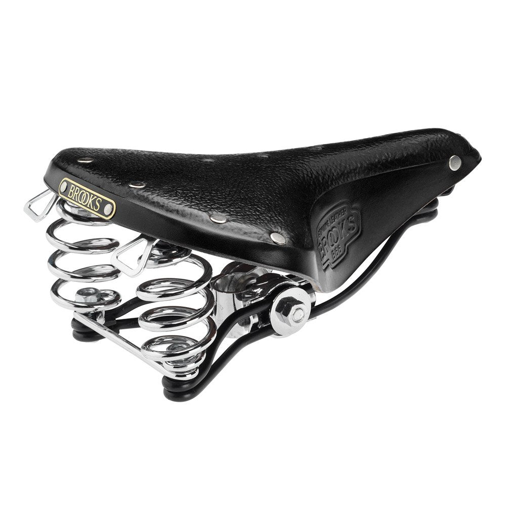 Brooks B66 Black Bicycle Leather Saddle for Road Bike, Cross Bike, Spring Included, for Road Bikes