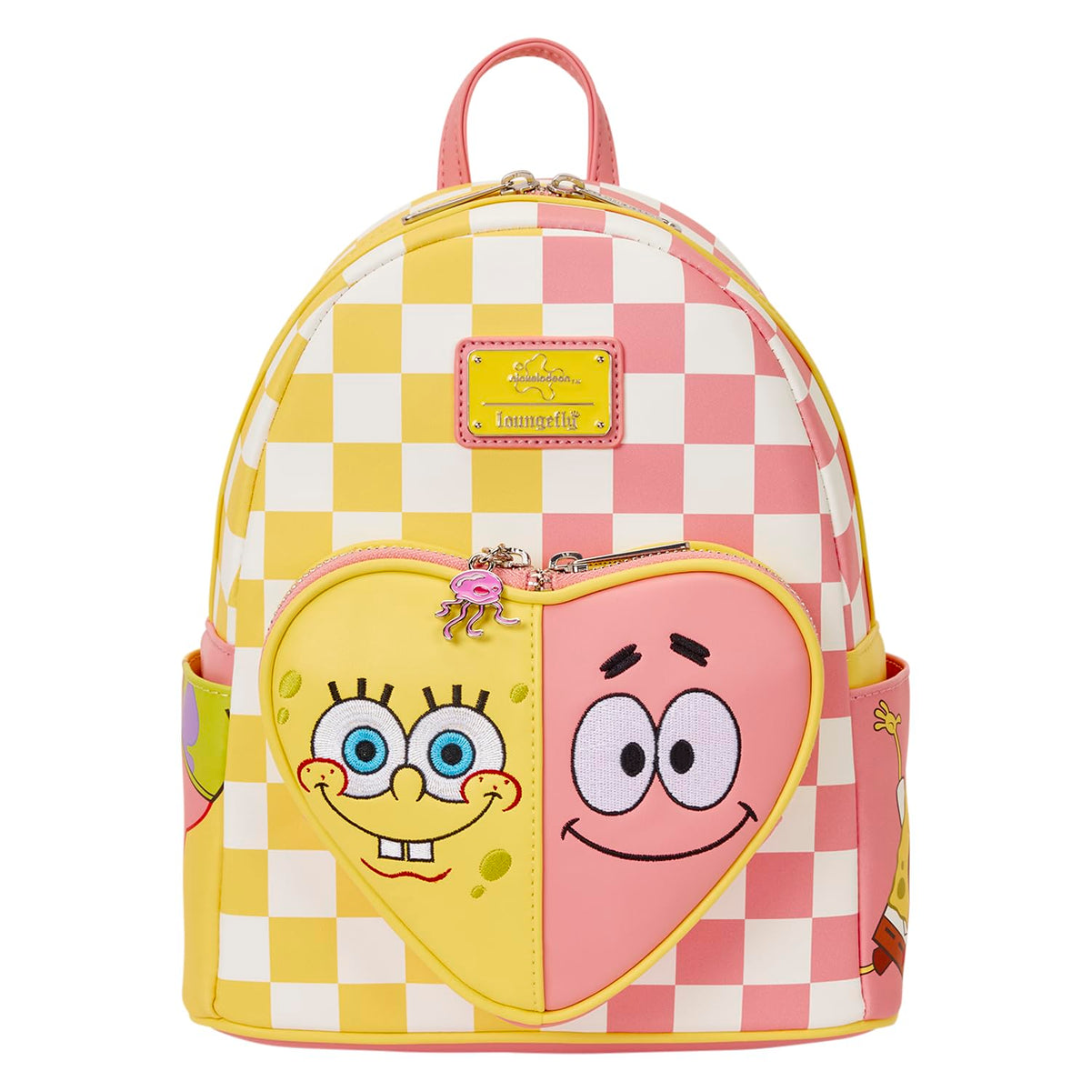 Loungefly Nickelodeon: Spongebob Squarepants - Patrick Star - Heart-Shaped Front Pocket - Checkered Mini Backpack - Great for Kids & Adults - Collectible Bags