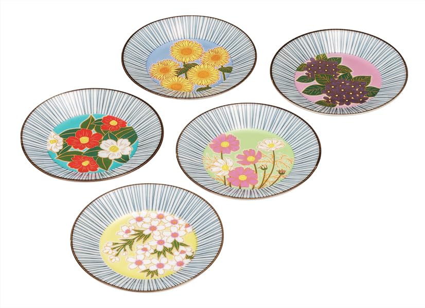九谷焼いわたや(Kutaniyakiiwataya) Kutani Yakiwataya No. 5.2 Plate Assortment & Flower Painting Change K9-93