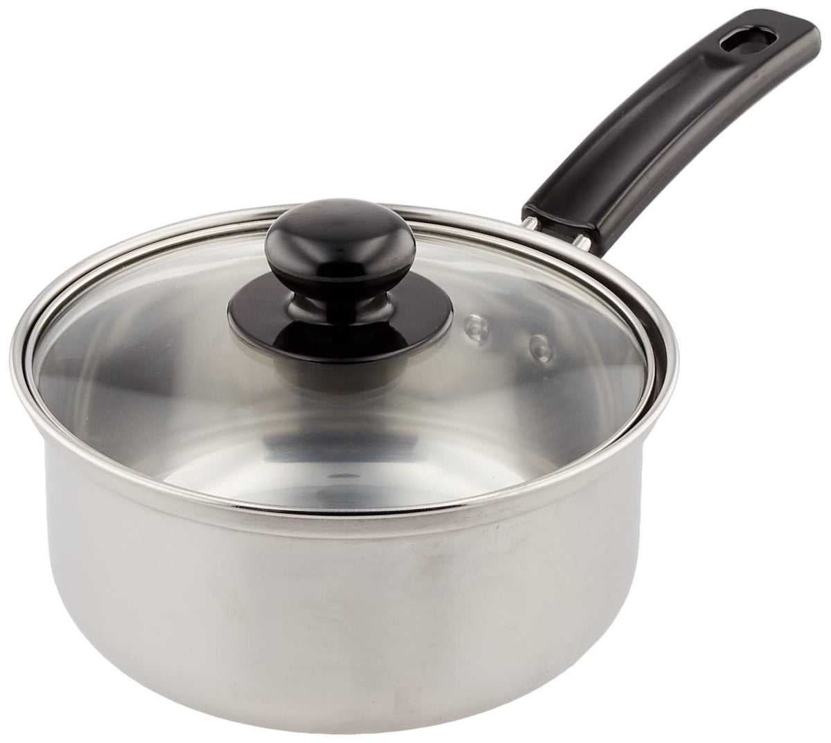 Wahei Freiz RB-1855 Stainless Steel Single Hand Pot 6.3 inches (16 cm) Glass Lid Included, For Slowly Stewing, Induction & Gas Compatible, Boil, Cookware