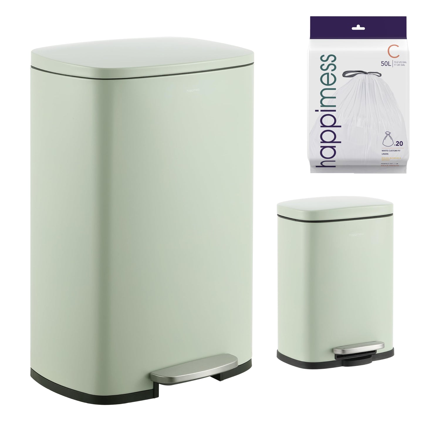 happimess Connor 2-Piece Iron Trash Can, Pistachio Gelato
