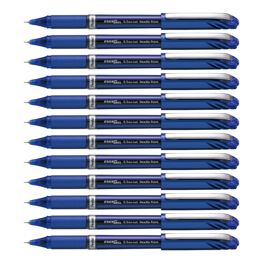 Pentel ENER-GEL NV Liquid Gel Pen, 0.5mm, Fine Line Capped, Needle Tip, Blue Ink, Box of 12 (BLN25-C)