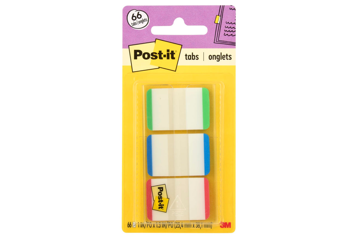 Post-it Film Sticky Notes, Super Durable, Thick, Green, Blue, Red, 1.5 x 1.0 inches (38.1 x 25.4 mm), 22 Sheets x 3 Pads 686L-GBR