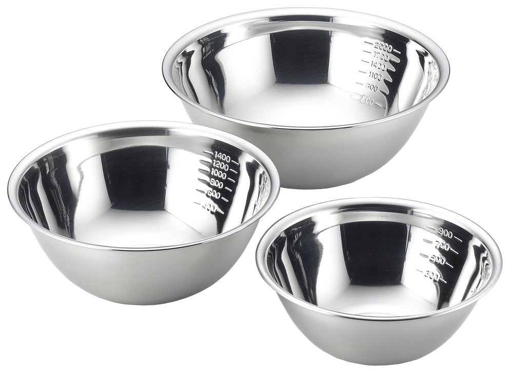 Yoshikawa SH6451 Bowl, Bowl, 3-Piece Set, 7.1, 8.3, 9.4 inches (18, 21, 24 cm), Stainless Steel, Made in Japan, Dishwasher Safe, Mizlead II, 18-8 Balls,