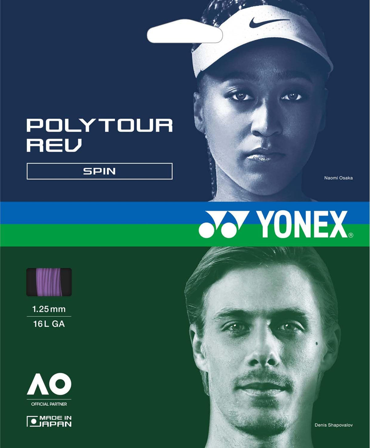 YONEX PTGR125 Poly Tour Reb Tennis String, 125 String, High Rotation Spin, Purple (039)