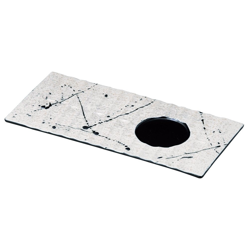 Yamashita Kogei 14041280 Black Tobashi Raster Black Glazed Long Angle Appetizer Plate, 10.5 x 4.8 x 0.6 inches (26.7 x 12.3 x 1.5 cm)