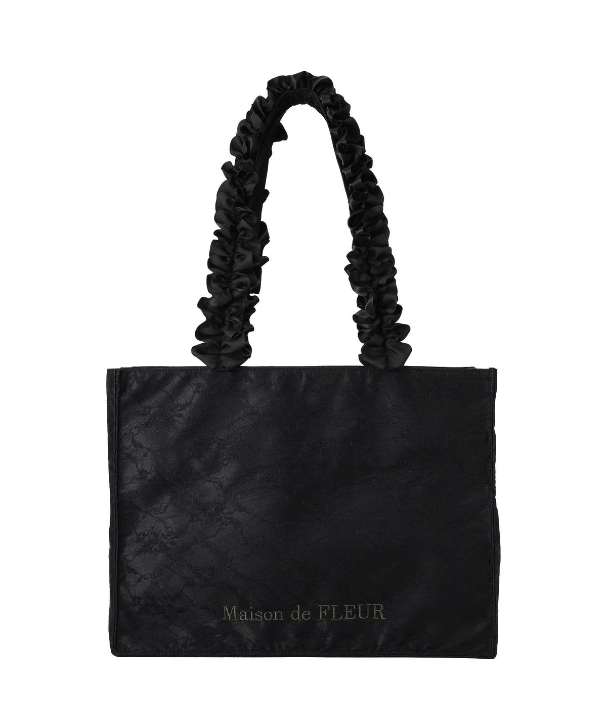 Maison de Fleur Lace Ruffle Handle Square Tote Medium Bag, Black, F