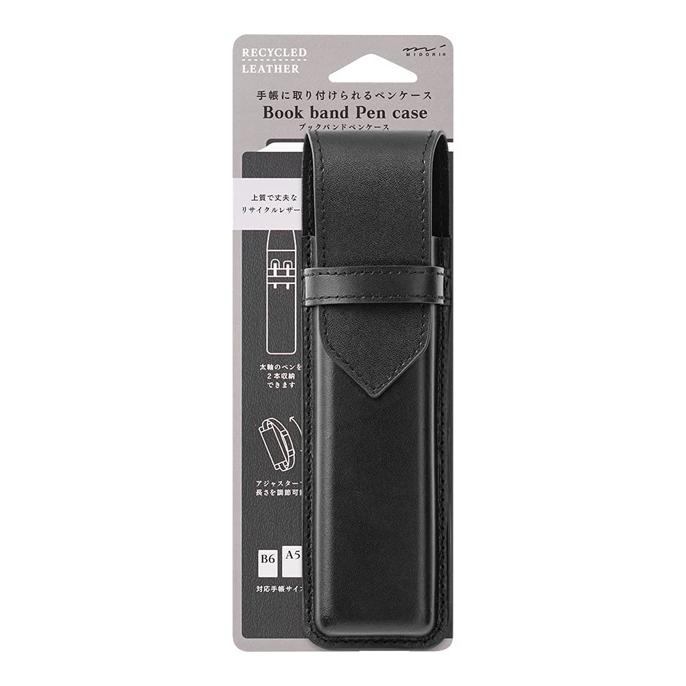 DESIGNPHIL Midori 41479006 Pen Case, Bookband Pen Case, For B6 to A5, Recycled Leather, Black