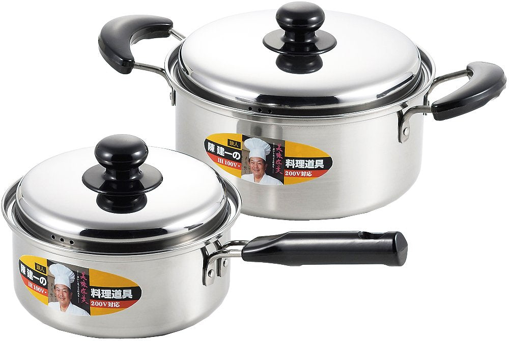 Tamahashi CK-068 Chen Kenichi IH Compatible One-Handed Pot, 6.3 inches (16 cm) & Two-Handled Pot, 7.9 inches (20 cm)