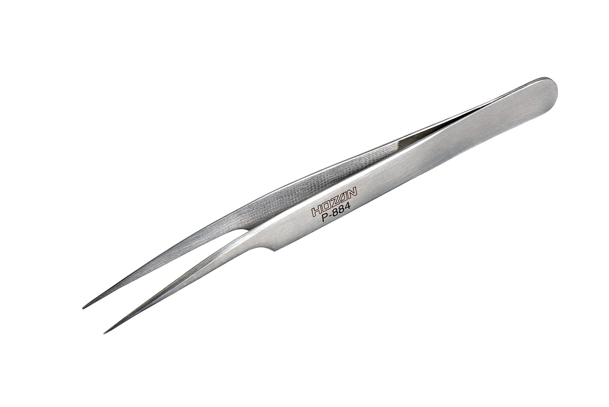 Hozan P-884 Tweezers, Total Length: 4.9 inches (125 mm), Opening Width: 0.4 inches (9 mm), Curved Tip