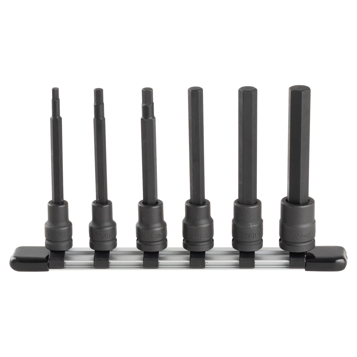 TONE 3/8" Drive 6 Piece 100mm Length Heavy Duty Metric Hex Socket Set w/Holder