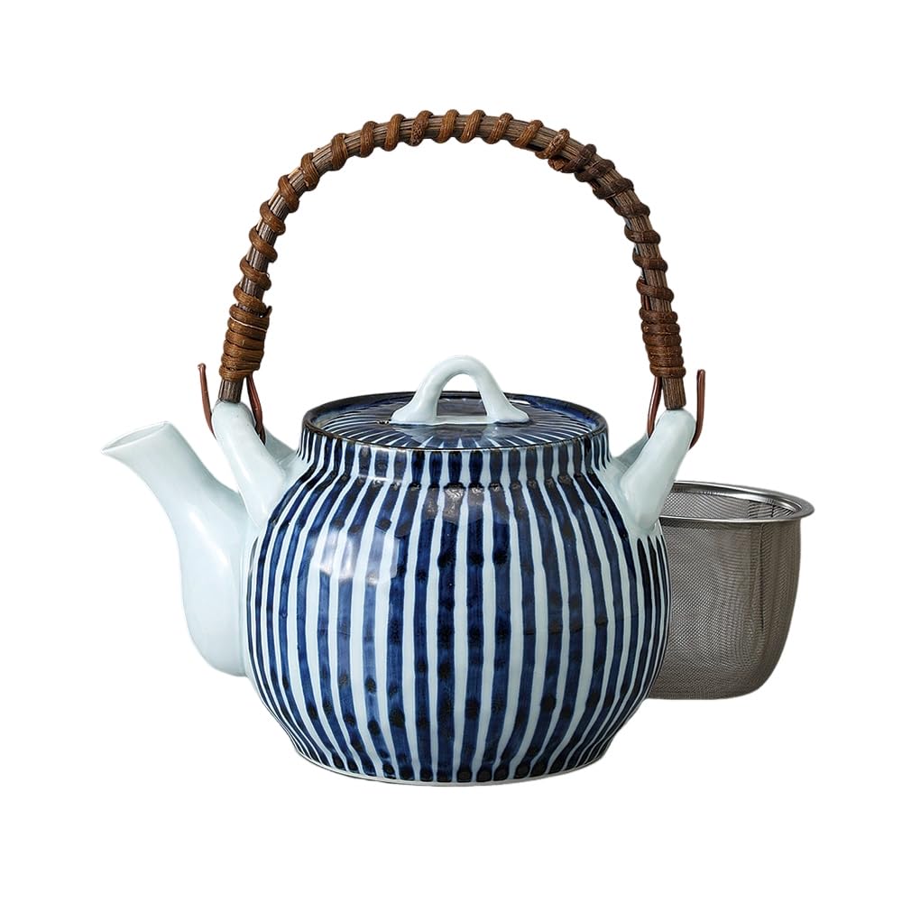 Ale-net Teapot Pot (Stainless Steel with Tea Strainer) 800cc Arita Ware Kamakura Tokusa Basket Net 6 Earthenware Pot, Porcelain, Made in Japan, Fashionable