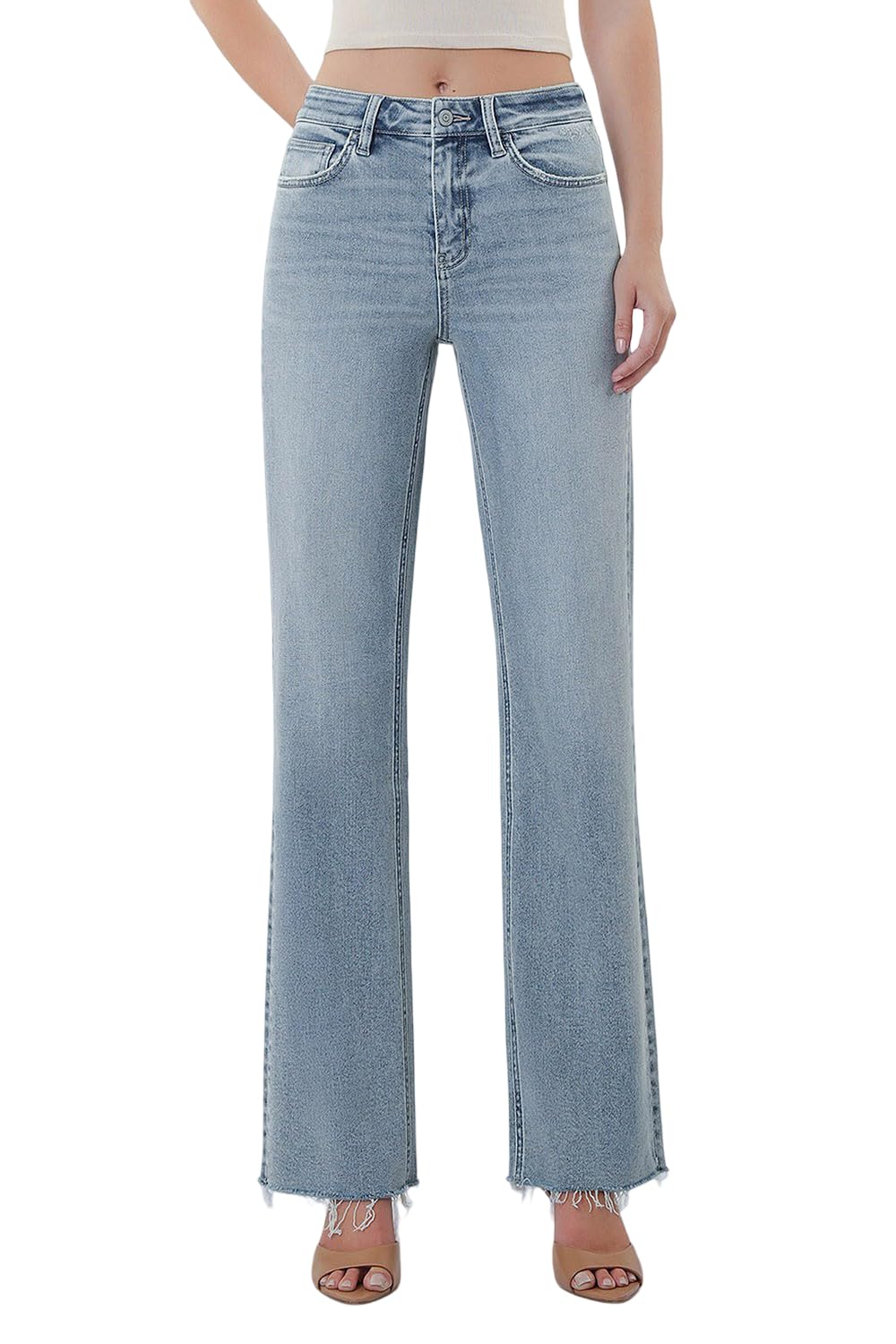 VERVET Women's Aileeah High Rise Raw Hem Tinted Slim Wide Leg Jeans (Insightful, 27)