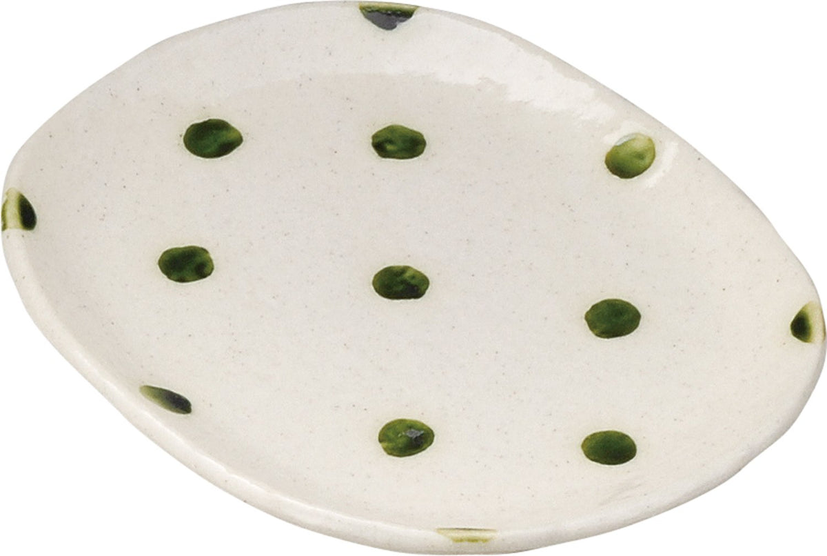 宗峰窯 Mune Kiln 316-10-083 Shino Polka Dot Oval Serving Plate, 6.4 x 5.3 x 0.5 inches (16.2 x 13.5 x 1.3 cm)