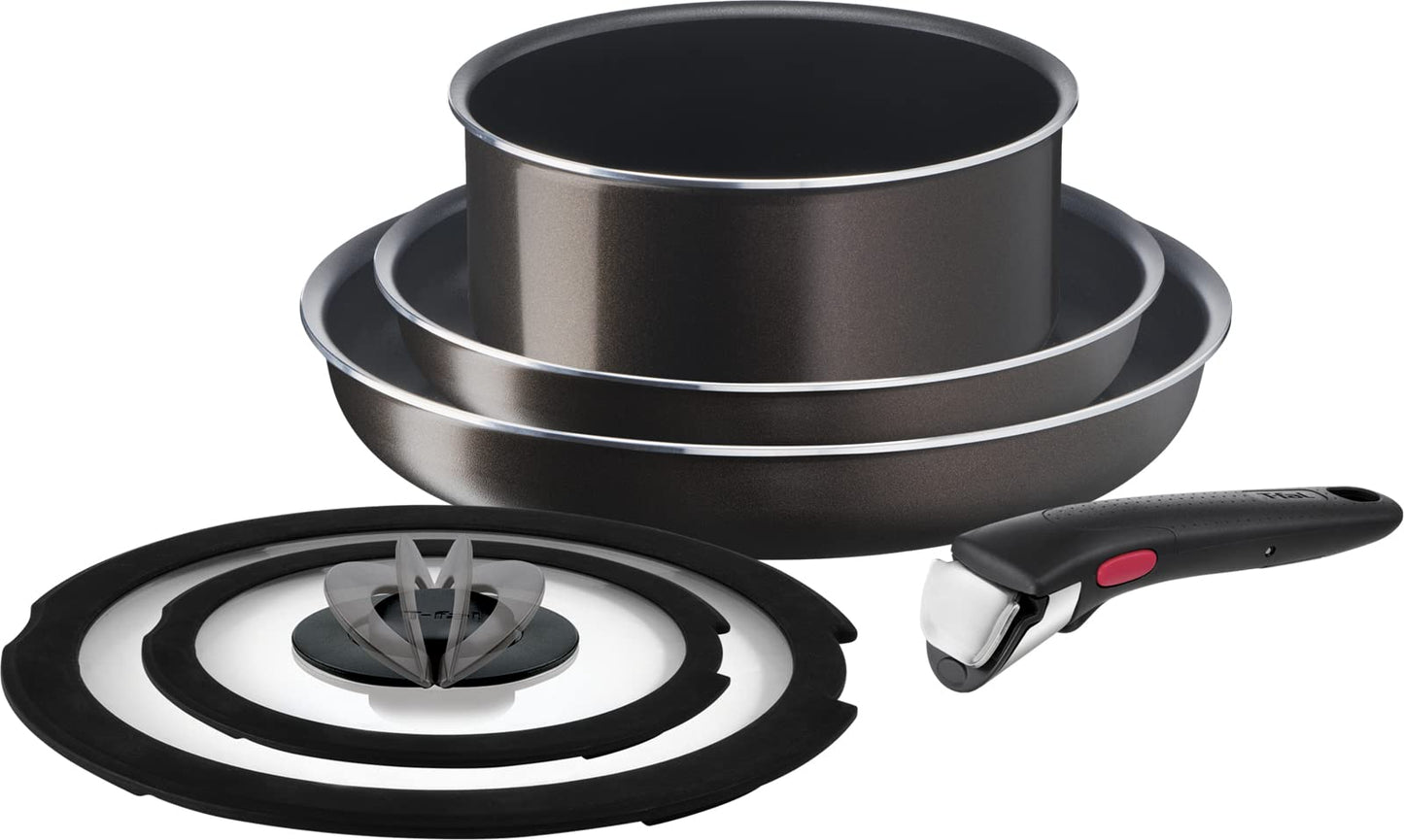 Tefal L16690 Tifal Handle Removable Pot Frying Pan Set, 6-Piece Set, Compatible with Gas Fire, Ingenio Neo French Roast, Non-Stick Brown