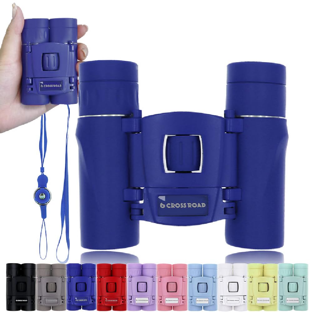CROSSROAD 10x Binoculars for Adults and Children, Mini Pocket Binoculars, Waterproof Compact Binoculars for Bird Watching, Hunting, Concerts, Theater, Opera, Travel, Japan Quality (Blue)